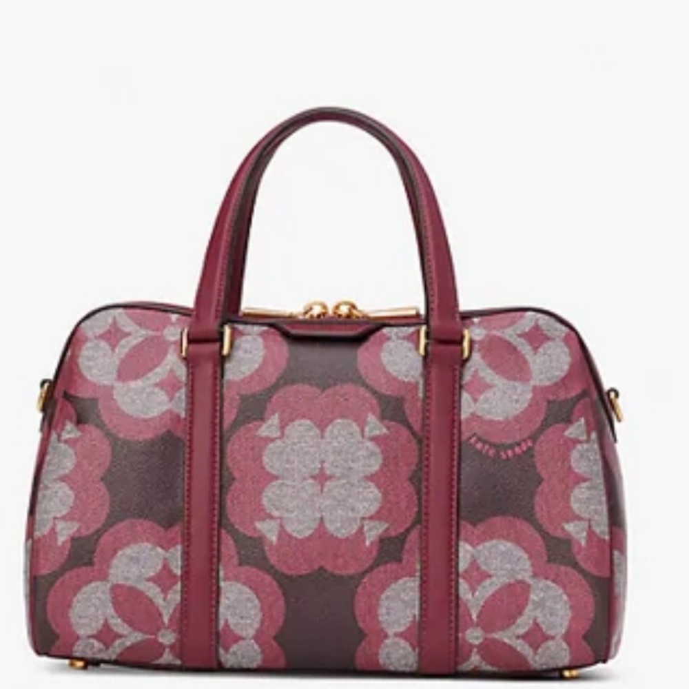 Kate Spade SPADE Flower Monogram Eleanor Medium Satchel Garnet Rose Crossbody